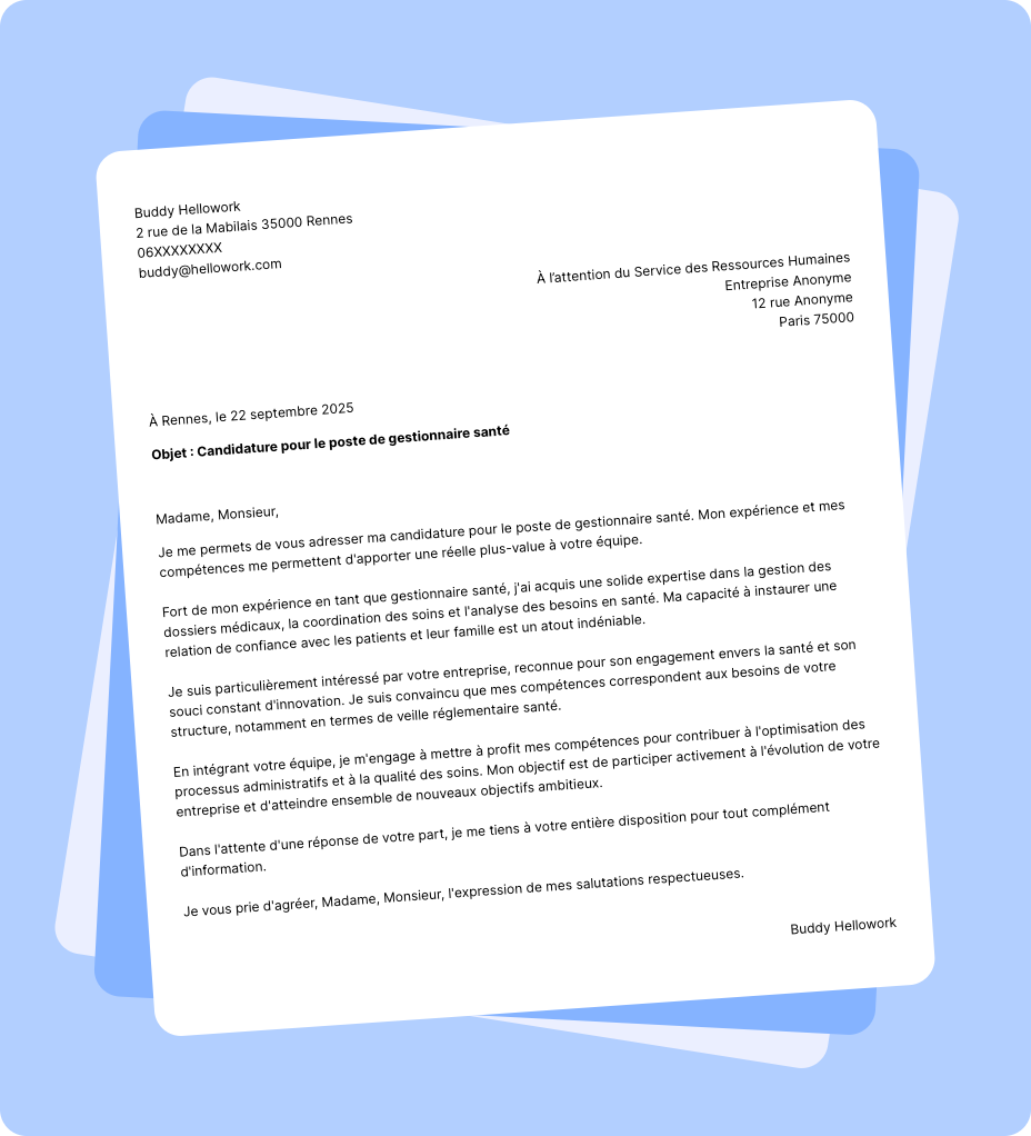 Modèle lettre de motivation Gestionnaire santé Exemple lettre de motivation Gestionnaire santé