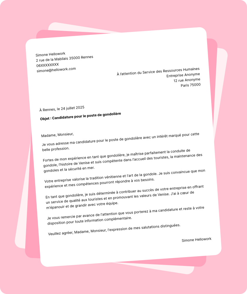 Modèle lettre de motivation Gondolier Exemple lettre de motivation Gondolier