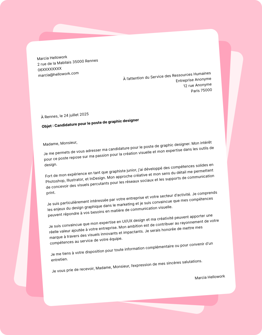 Exemple lettre de motivation Graphic designer