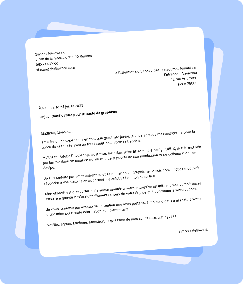 Modèle lettre de motivation Graphiste Exemple lettre de motivation Graphiste