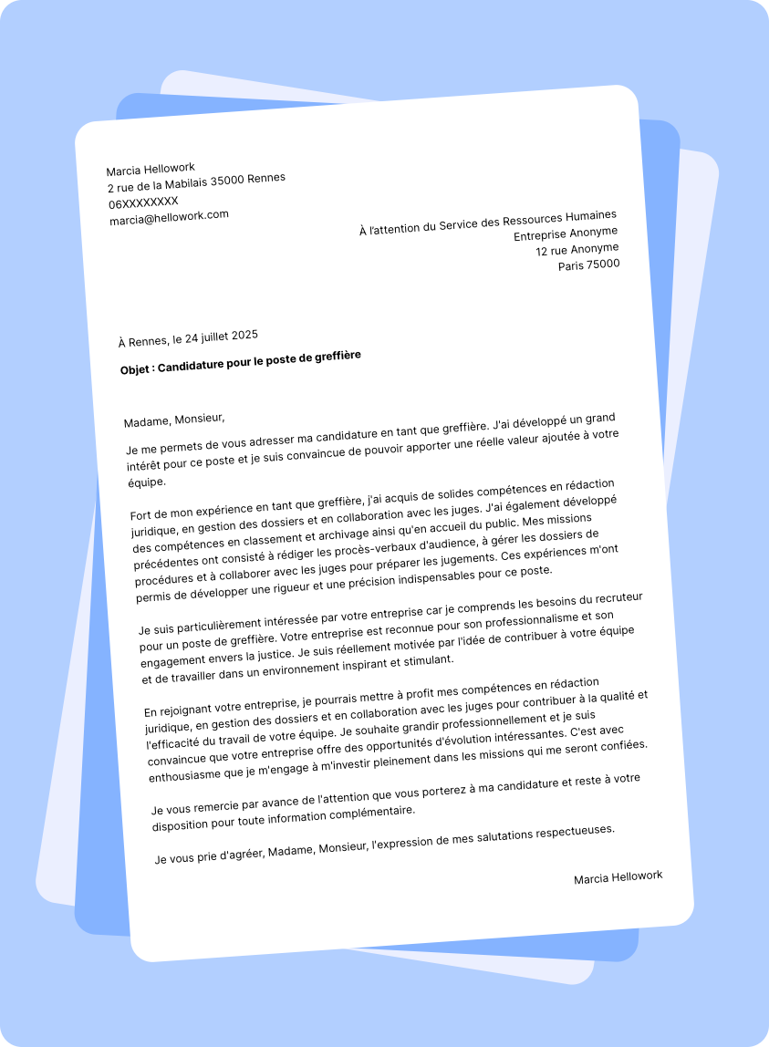 Exemple lettre de motivation Greffier