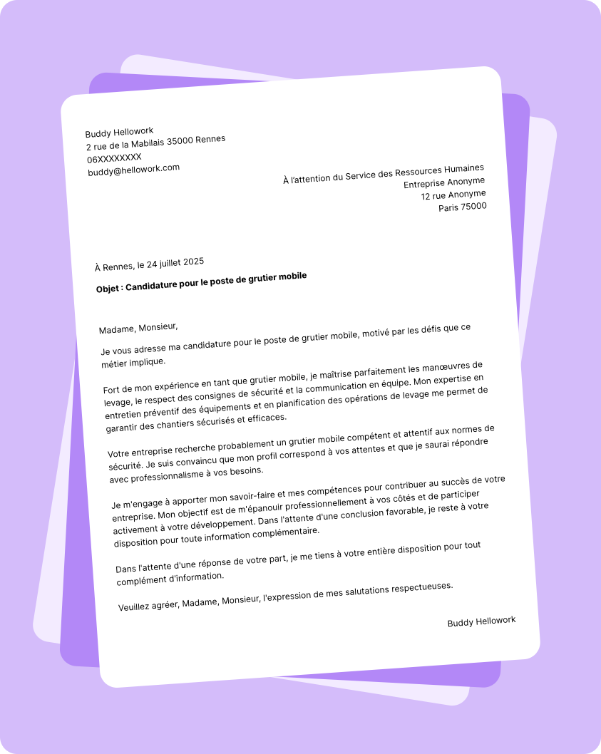 Modèle lettre de motivation Grutier mobile Exemple lettre de motivation Grutier mobile