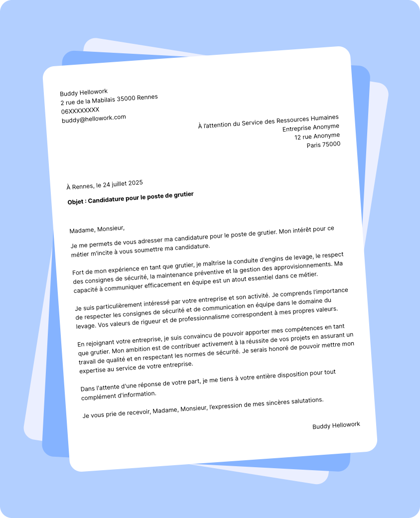 Modèle lettre de motivation Grutier Exemple lettre de motivation Grutier