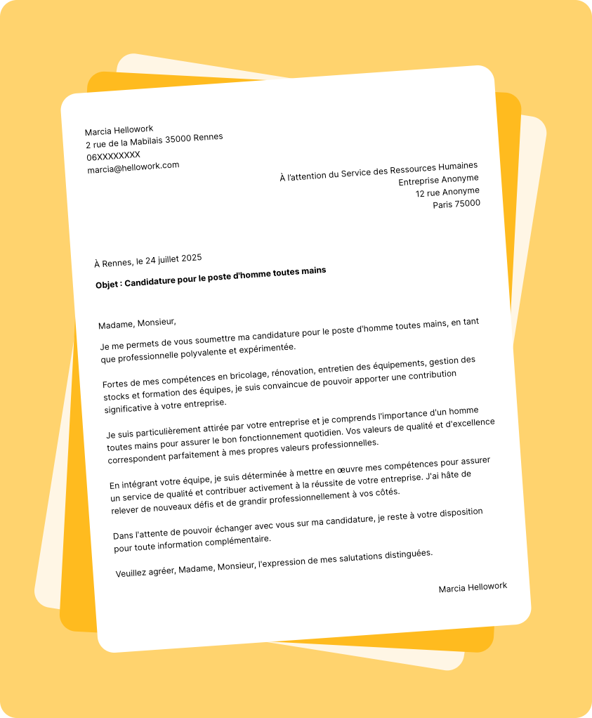 Modèle lettre de motivation Homme toutes mains Exemple lettre de motivation Homme toutes mains