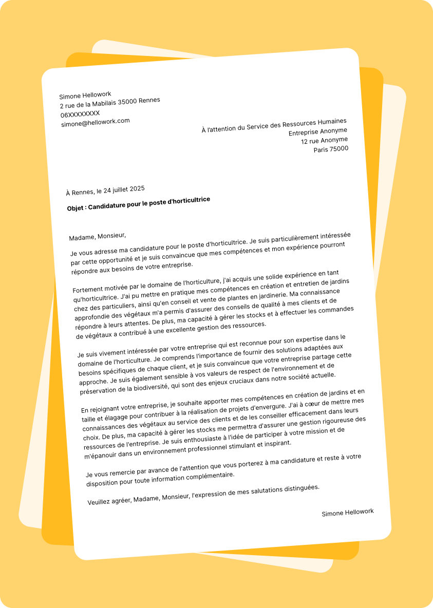 Exemple lettre de motivation Horticulteur
