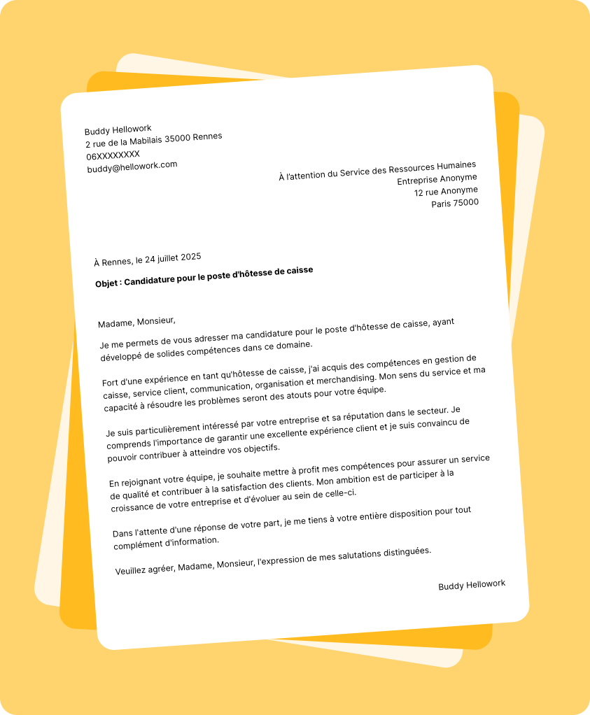Modèle lettre de motivation Hôtesse de caisse Exemple lettre de motivation Hôtesse de caisse