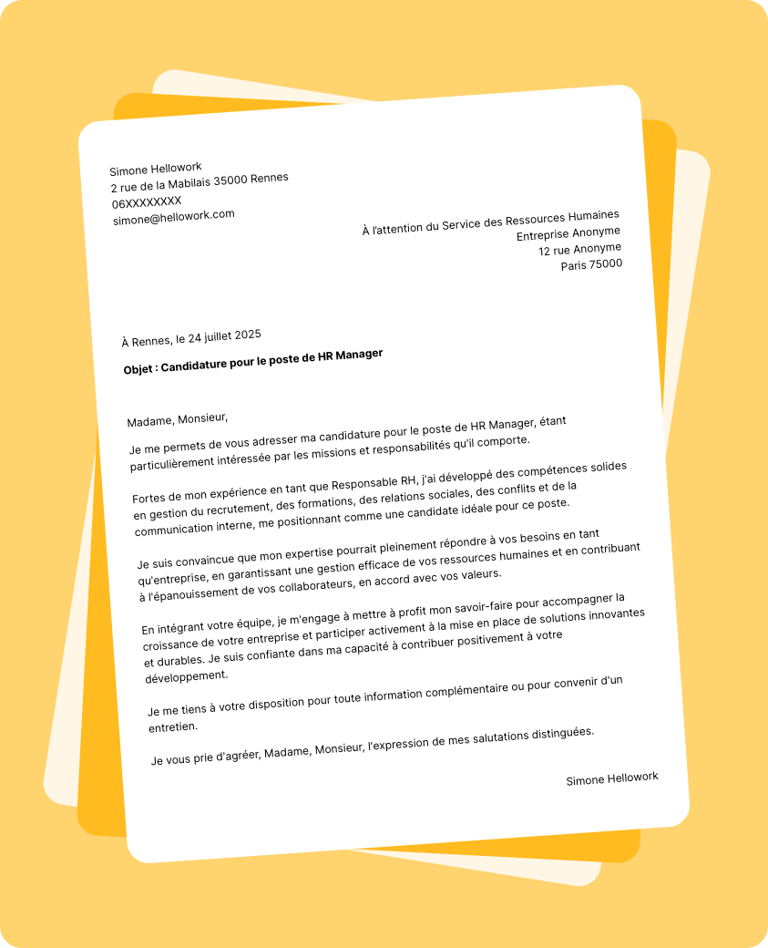 Exemple lettre de motivation HR manager