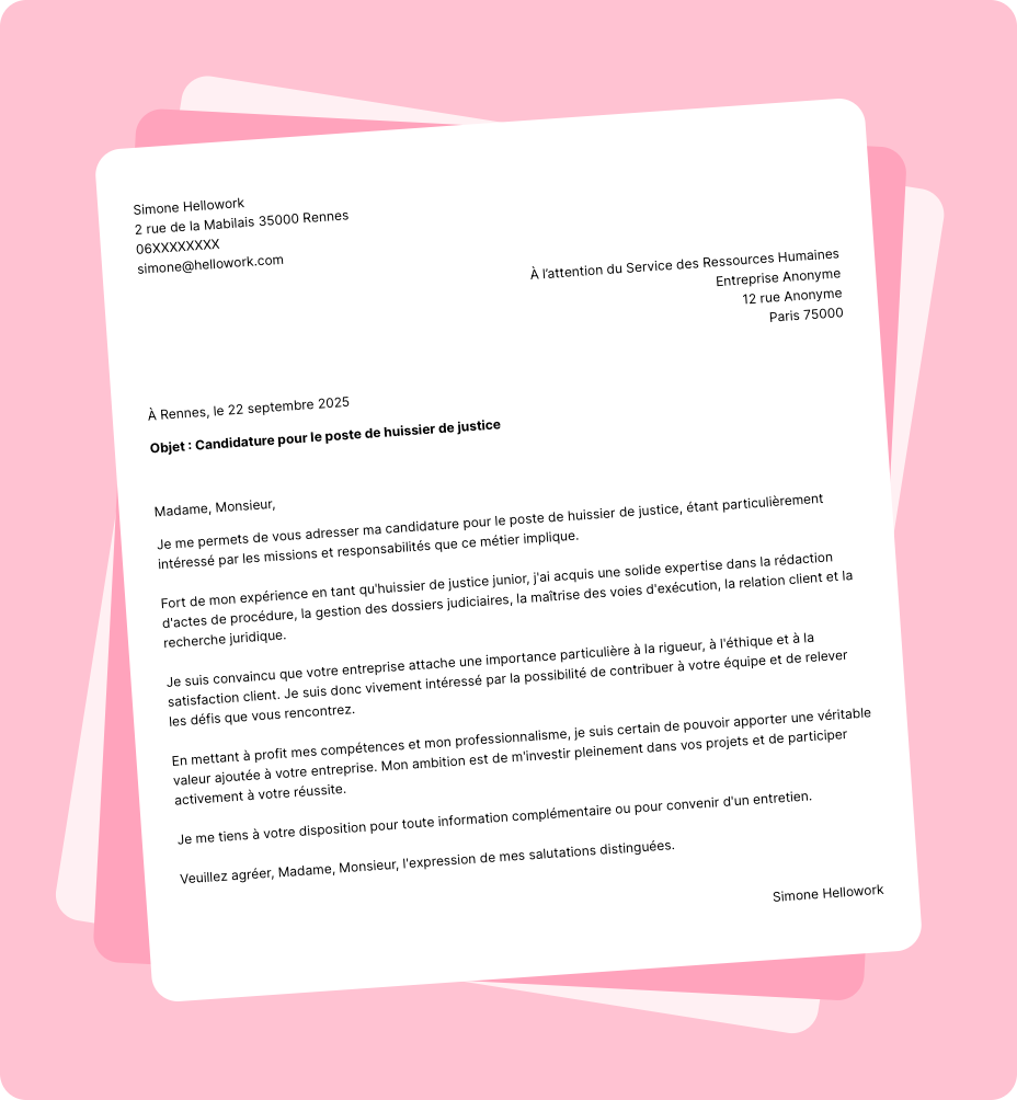 Exemple lettre de motivation Huissier de justice