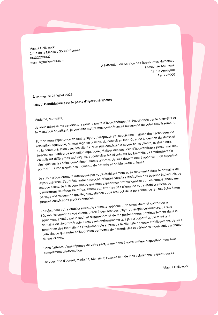 Exemple lettre de motivation Hydrothérapeute