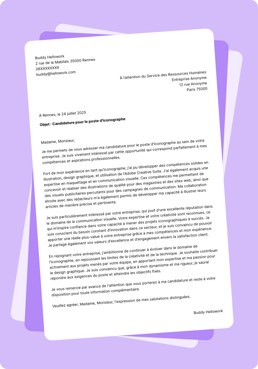Modèle lettre de motivation Iconographe Exemple lettre de motivation Iconographe