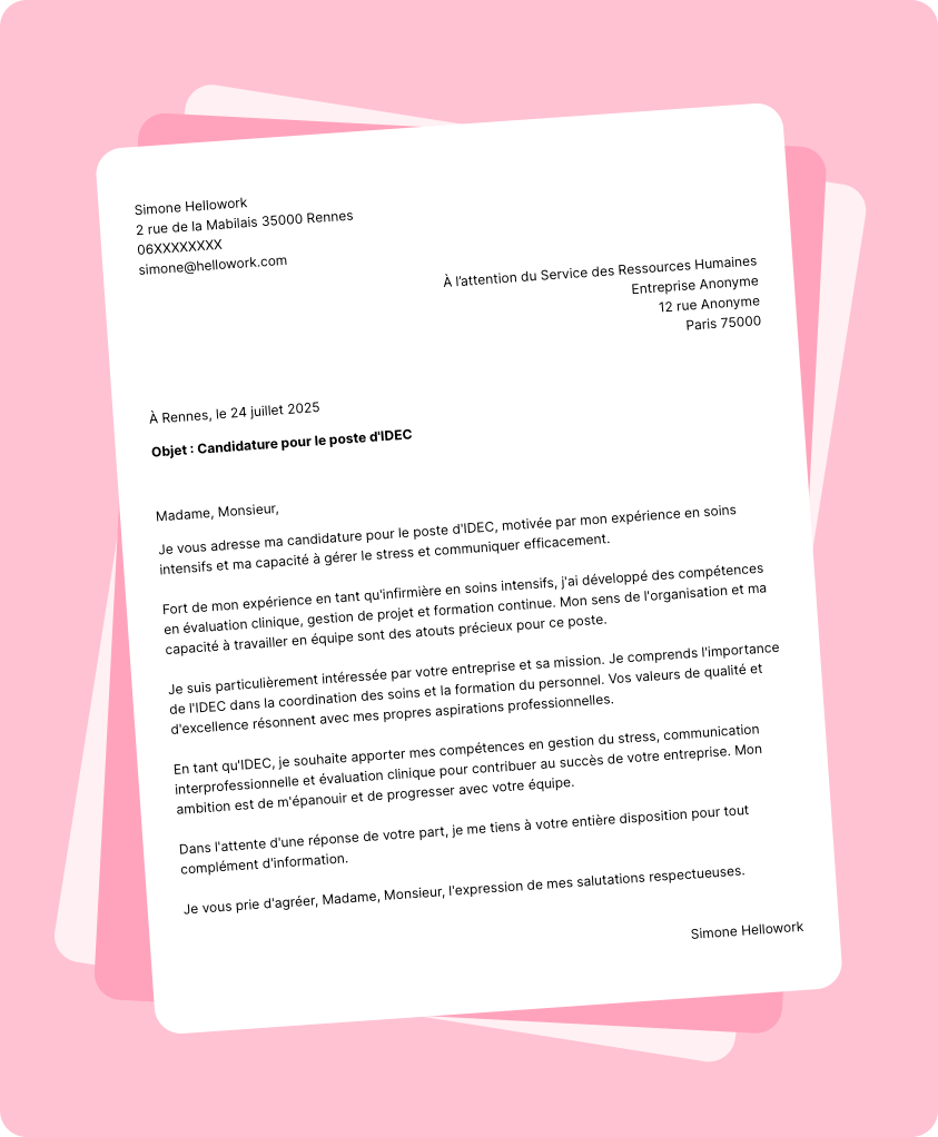 Exemple lettre de motivation IDEC