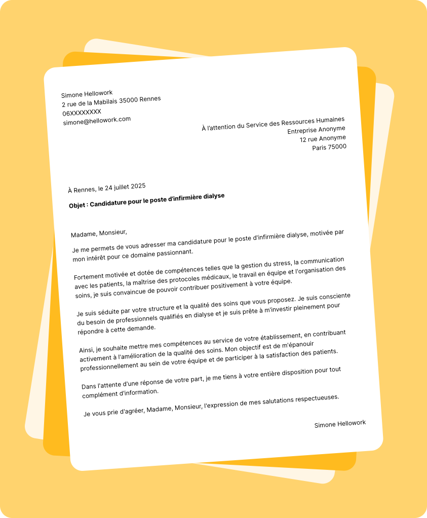Exemple lettre de motivation Infirmier dialyse