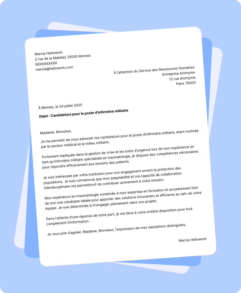 Exemple lettre de motivation Infirmier militaire