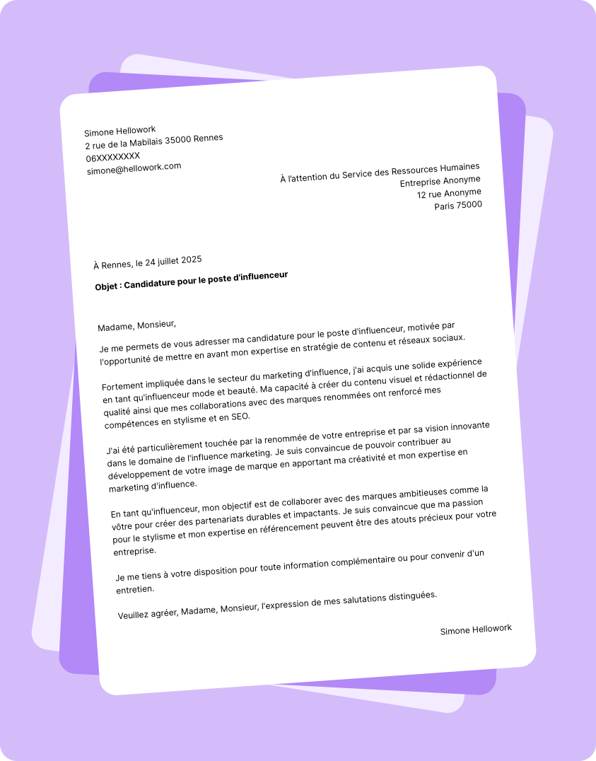 Modèle lettre de motivation Influenceur Exemple lettre de motivation Influenceur