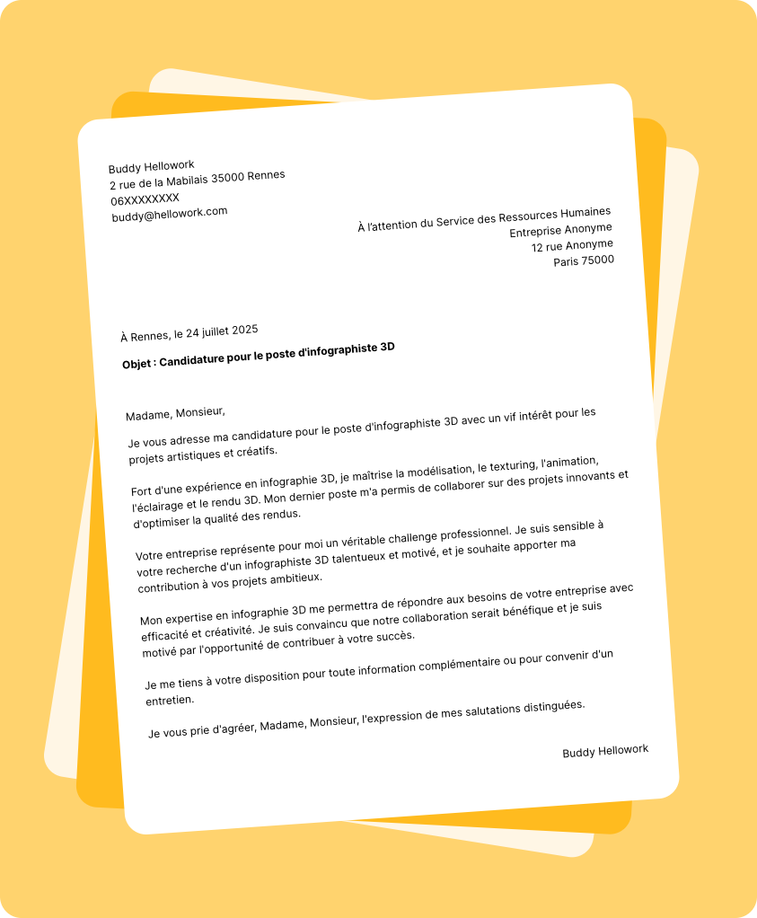 Modèle lettre de motivation Infographiste 3D Exemple lettre de motivation Infographiste 3D