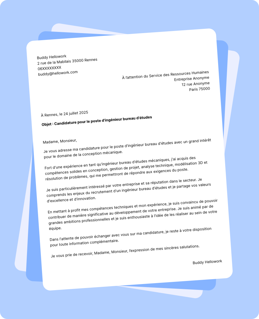 Exemple lettre de motivation Ingénieur bureau d'études