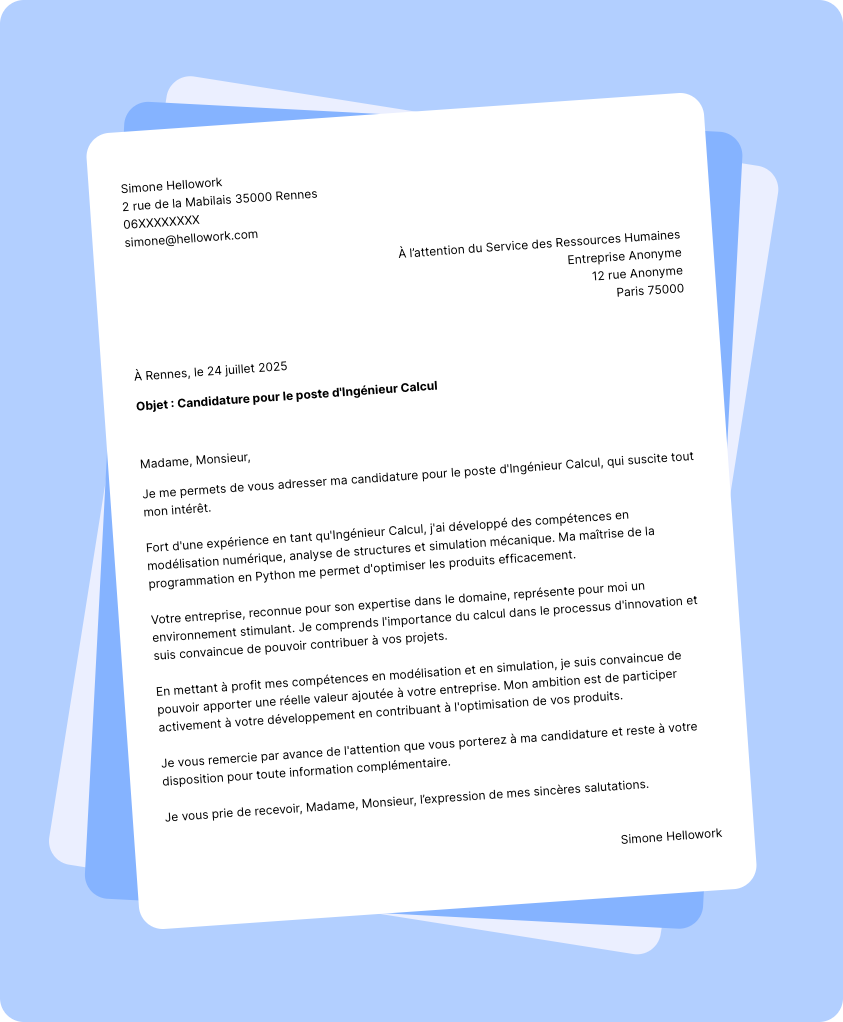 Modèle lettre de motivation Ingénieur calcul Exemple lettre de motivation Ingénieur calcul