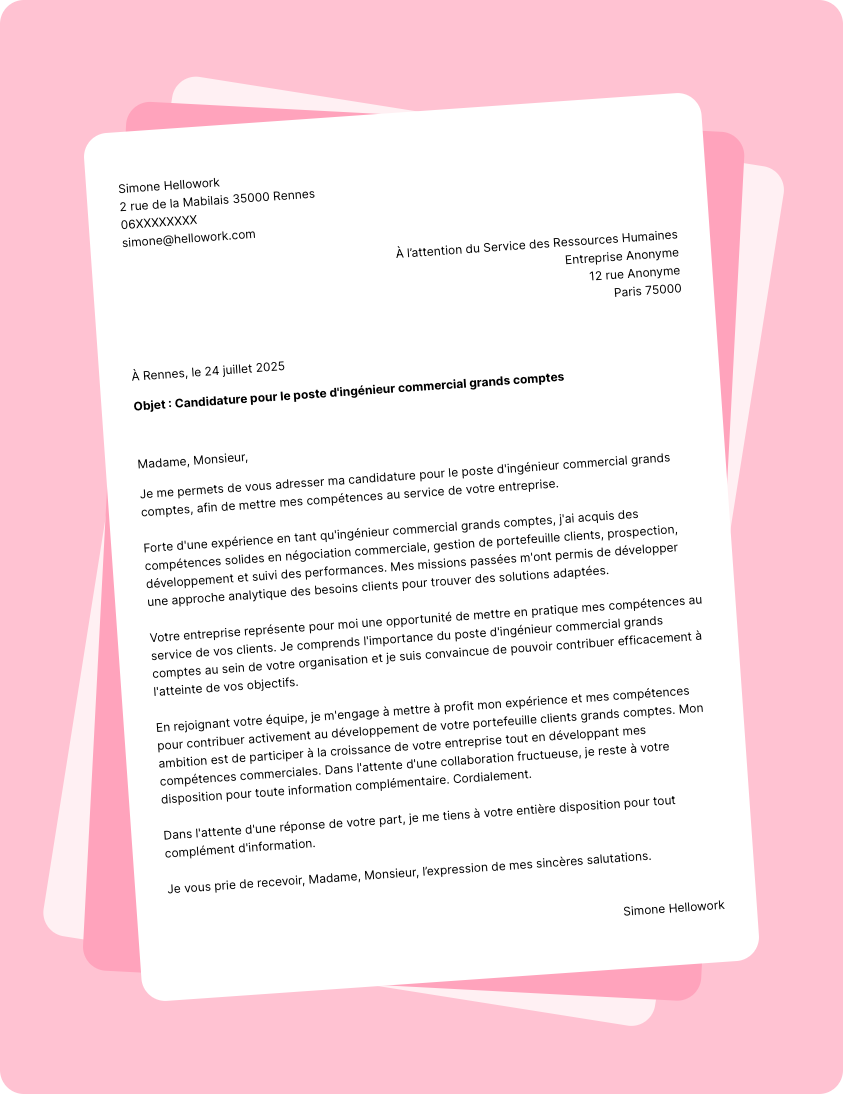 Modèle lettre de motivation Ingénieur commercial grands comptes Exemple lettre de motivation Ingénieur commercial grands comptes
