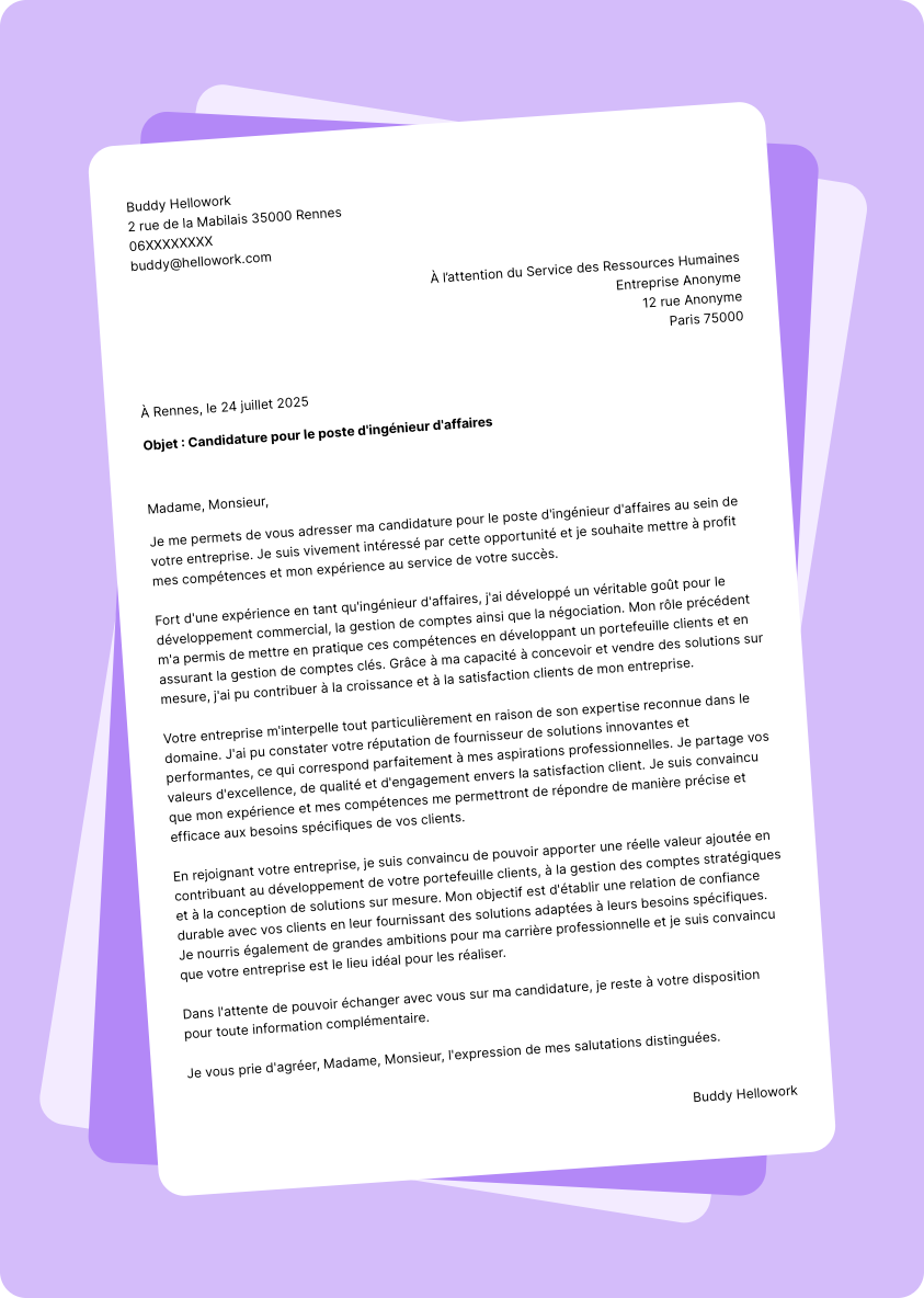 Exemple lettre de motivation Ingénieur d'affaires