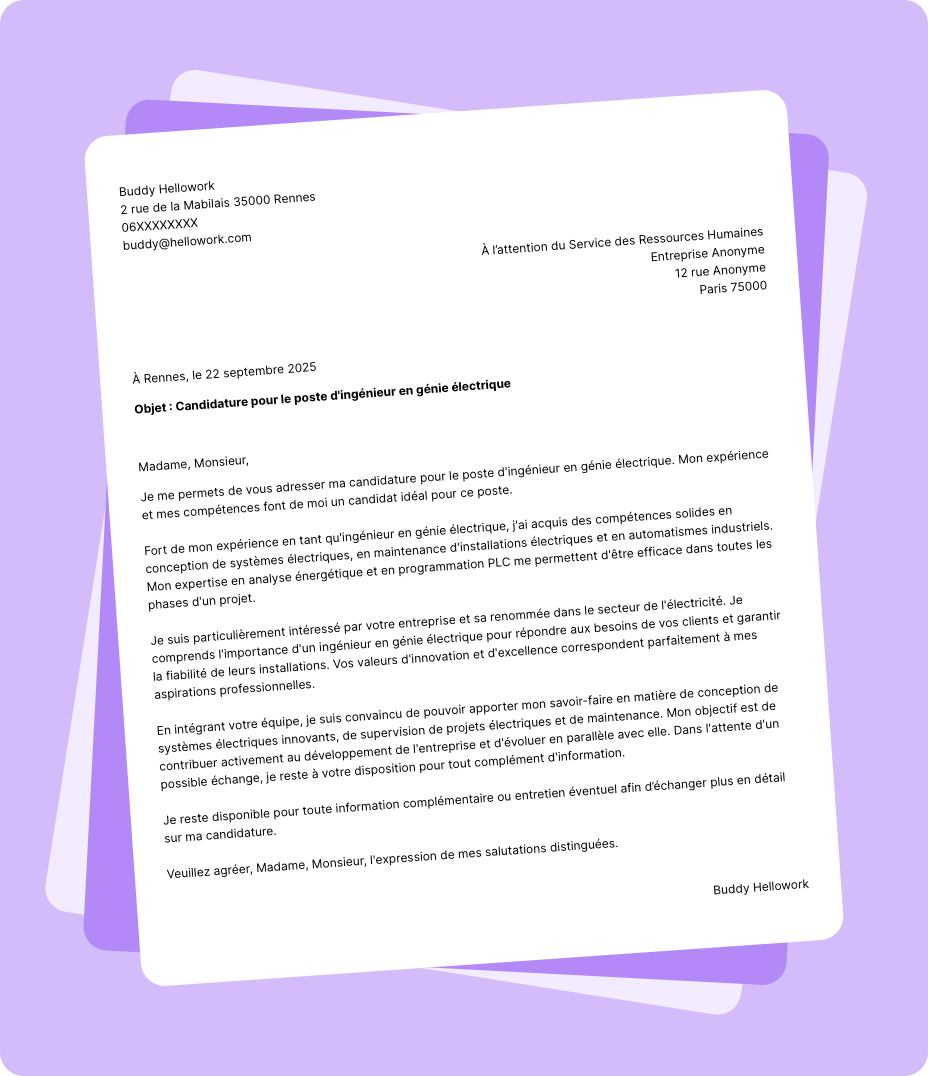 Modèle lettre de motivation Ingénieur en génie électrique Exemple lettre de motivation Ingénieur en génie électrique