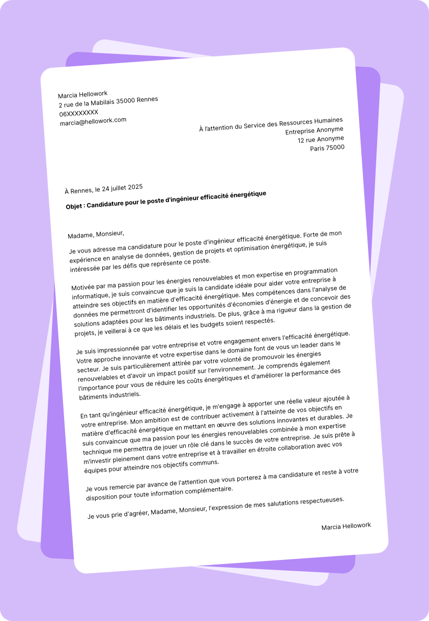 Modèle lettre de motivation Ingénieur efficacité énergétique Exemple lettre de motivation Ingénieur efficacité énergétique