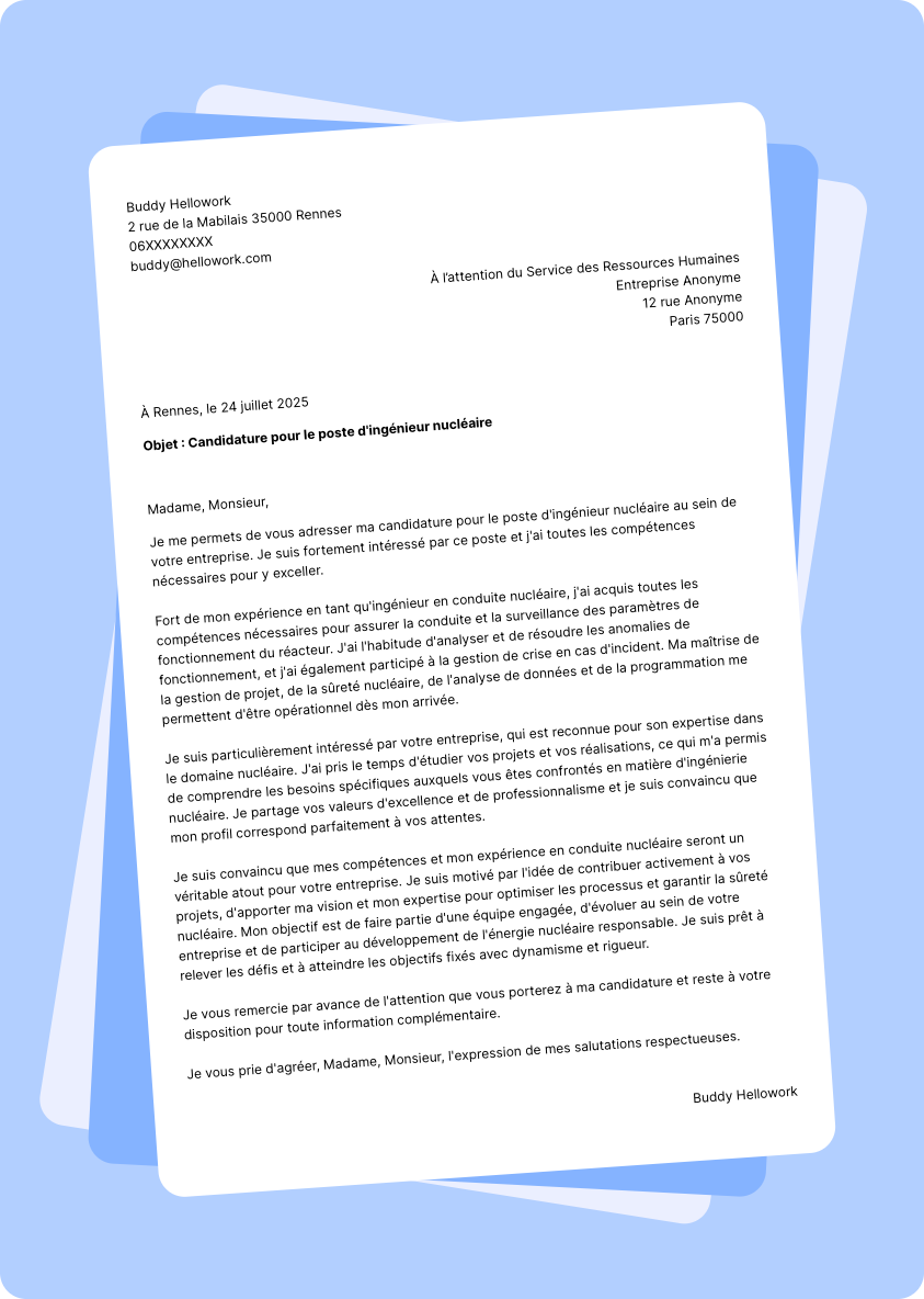 Modèle lettre de motivation Ingénieur dans le nucléaire Exemple lettre de motivation Ingénieur dans le nucléaire