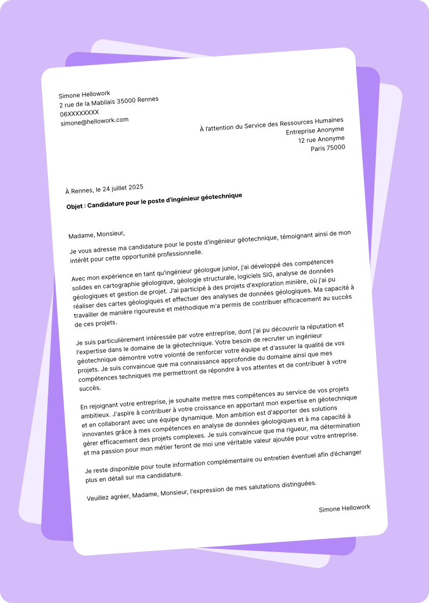 Modèle lettre de motivation Ingénieur géologue Exemple lettre de motivation Ingénieur géologue