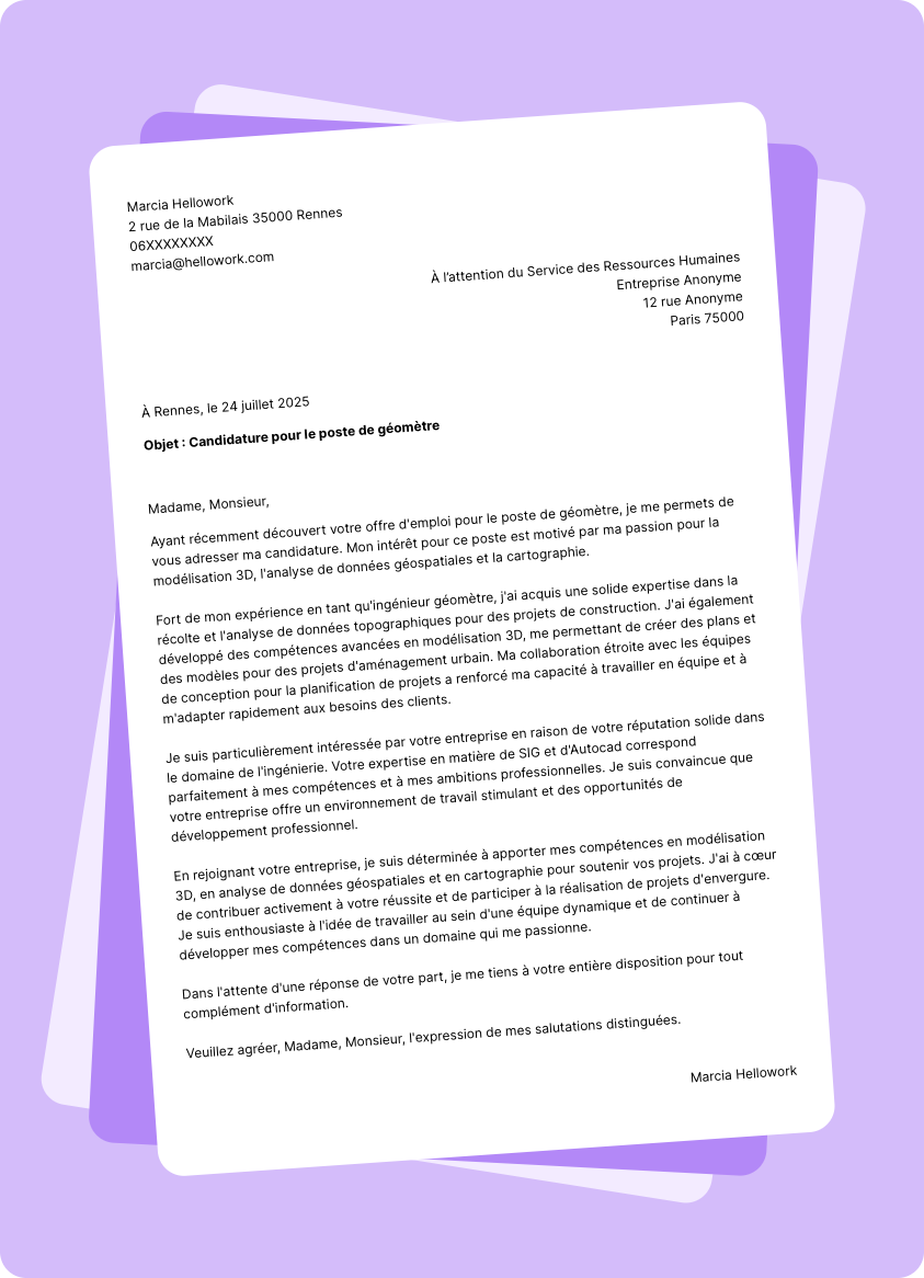 Modèle lettre de motivation Ingénieur géomètre Exemple lettre de motivation Ingénieur géomètre