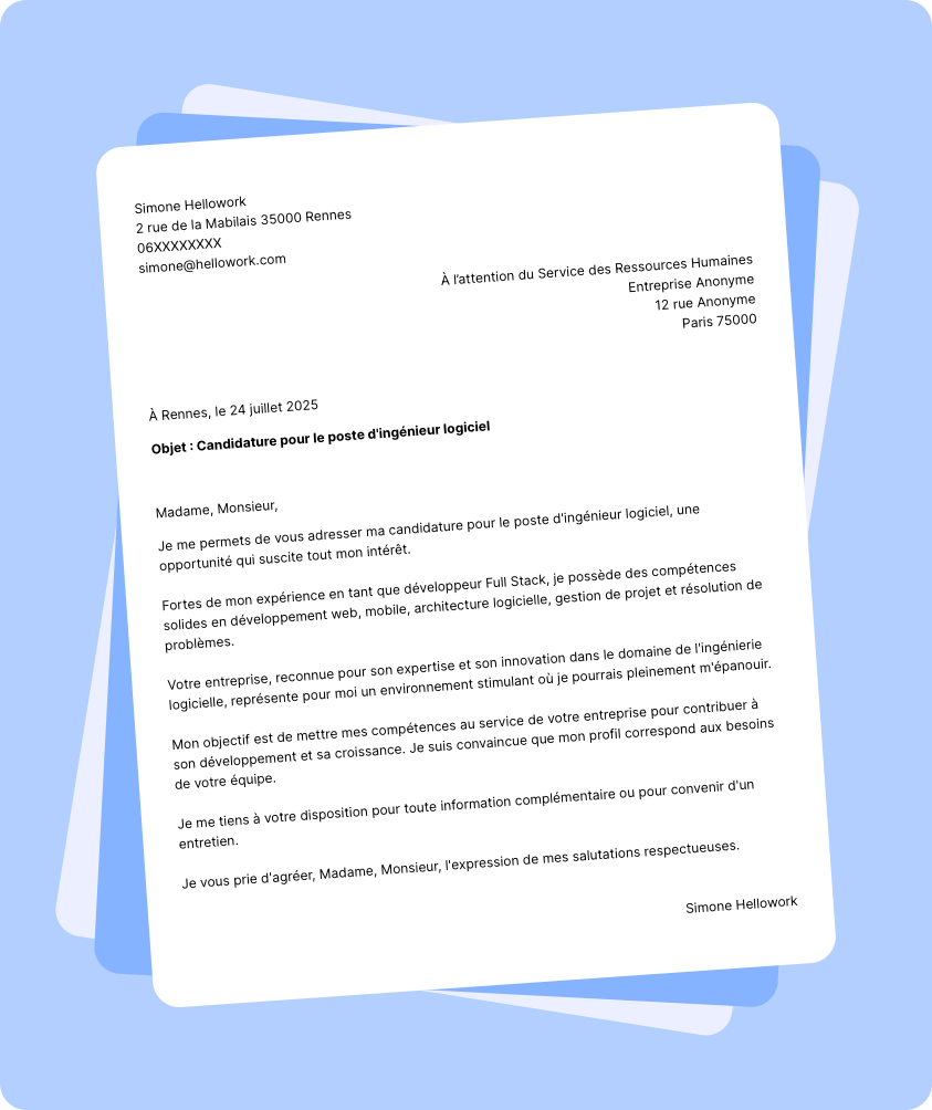 Exemple lettre de motivation Ingénieur logiciel