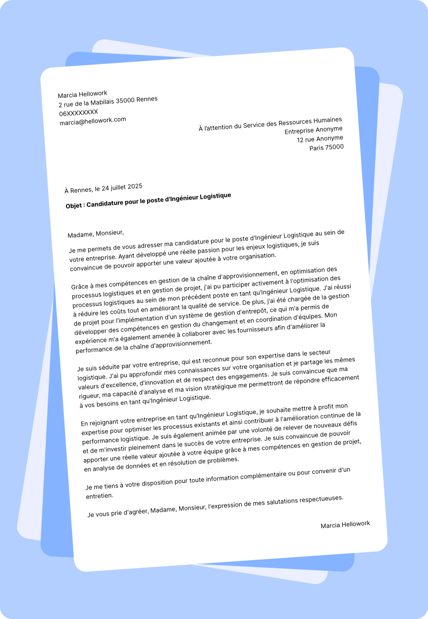 Modèle lettre de motivation Ingénieur logistique Exemple lettre de motivation Ingénieur logistique