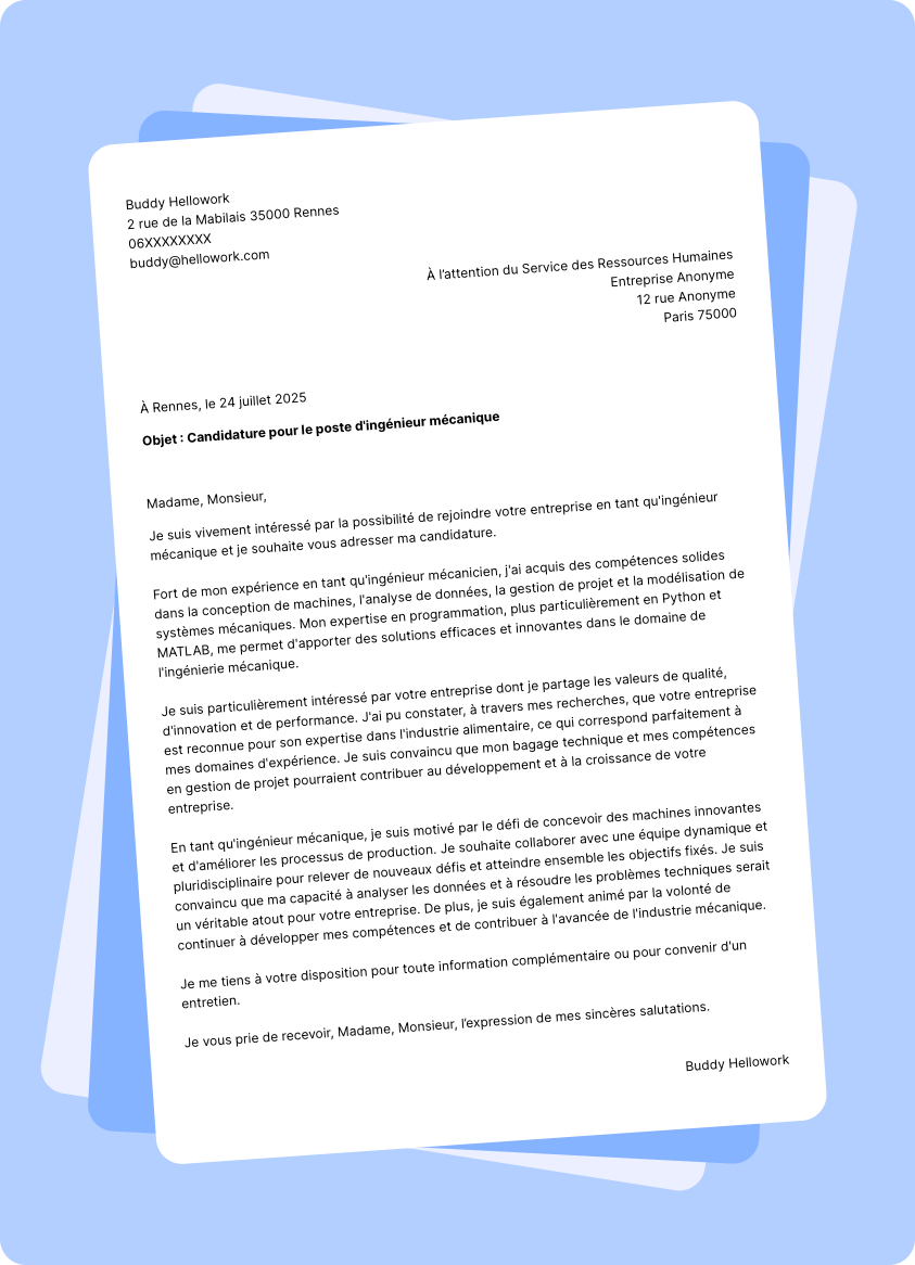 Modèle lettre de motivation Ingénieur en mécanique Exemple lettre de motivation Ingénieur en mécanique