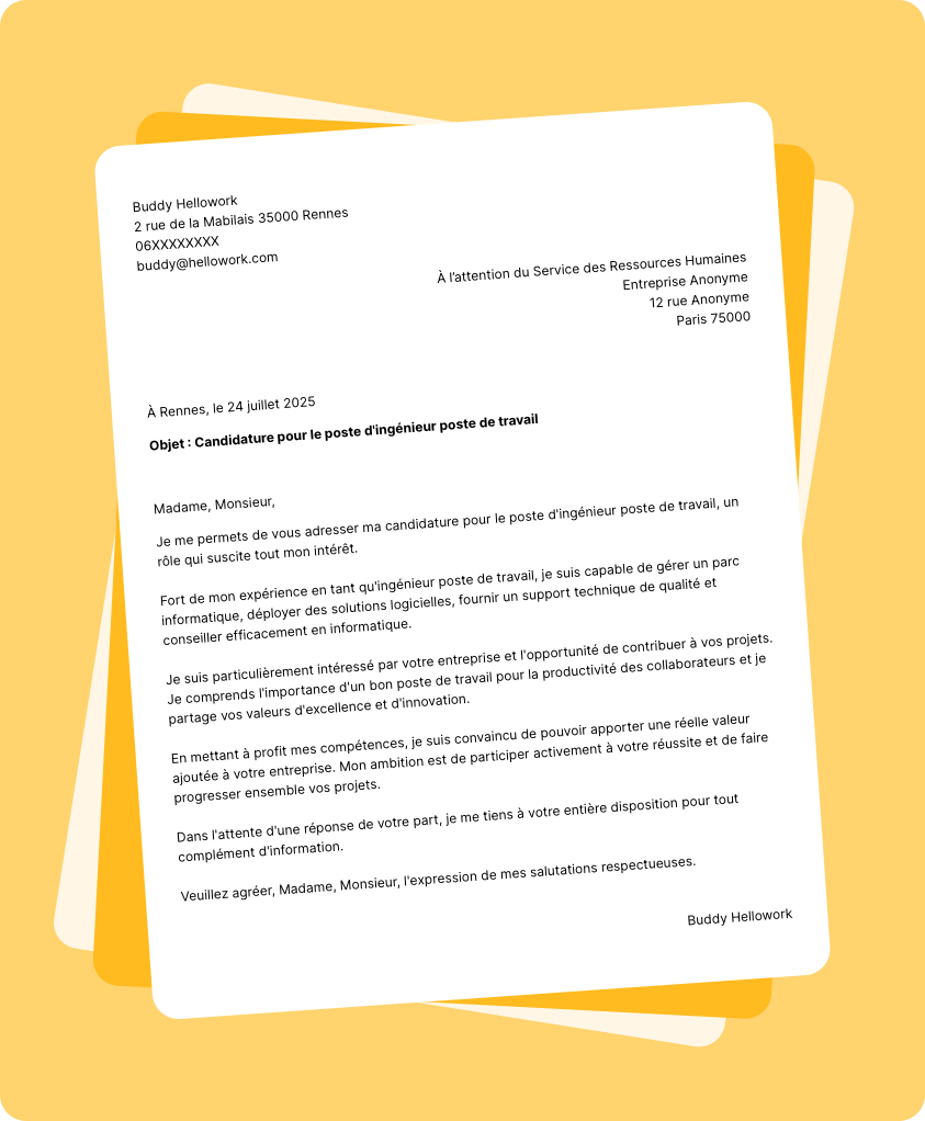 Modèle lettre de motivation Ingénieur poste de travail Exemple lettre de motivation Ingénieur poste de travail