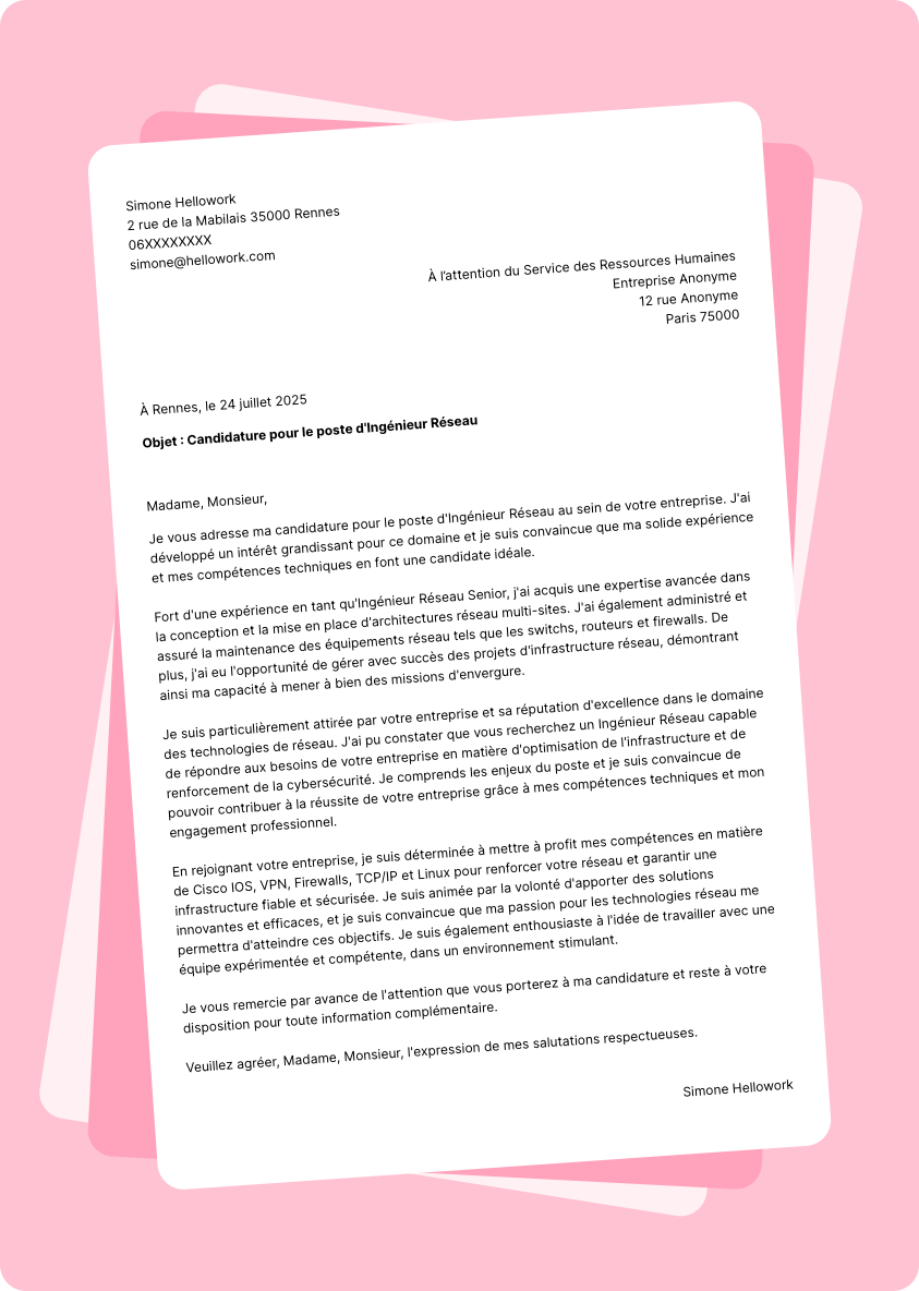 Modèle lettre de motivation Ingénieur réseau Exemple lettre de motivation Ingénieur réseau