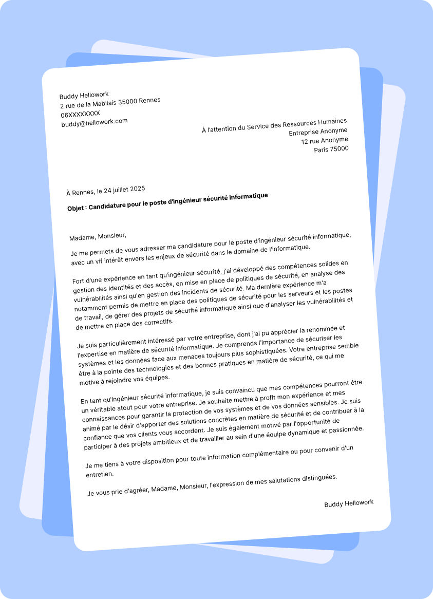 Exemple lettre de motivation Ingénieur sécurité informatique