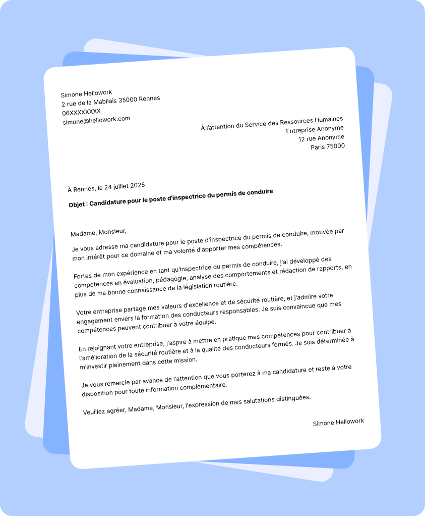 Modèle lettre de motivation Inspecteur du permis de conduire Exemple lettre de motivation Inspecteur du permis de conduire