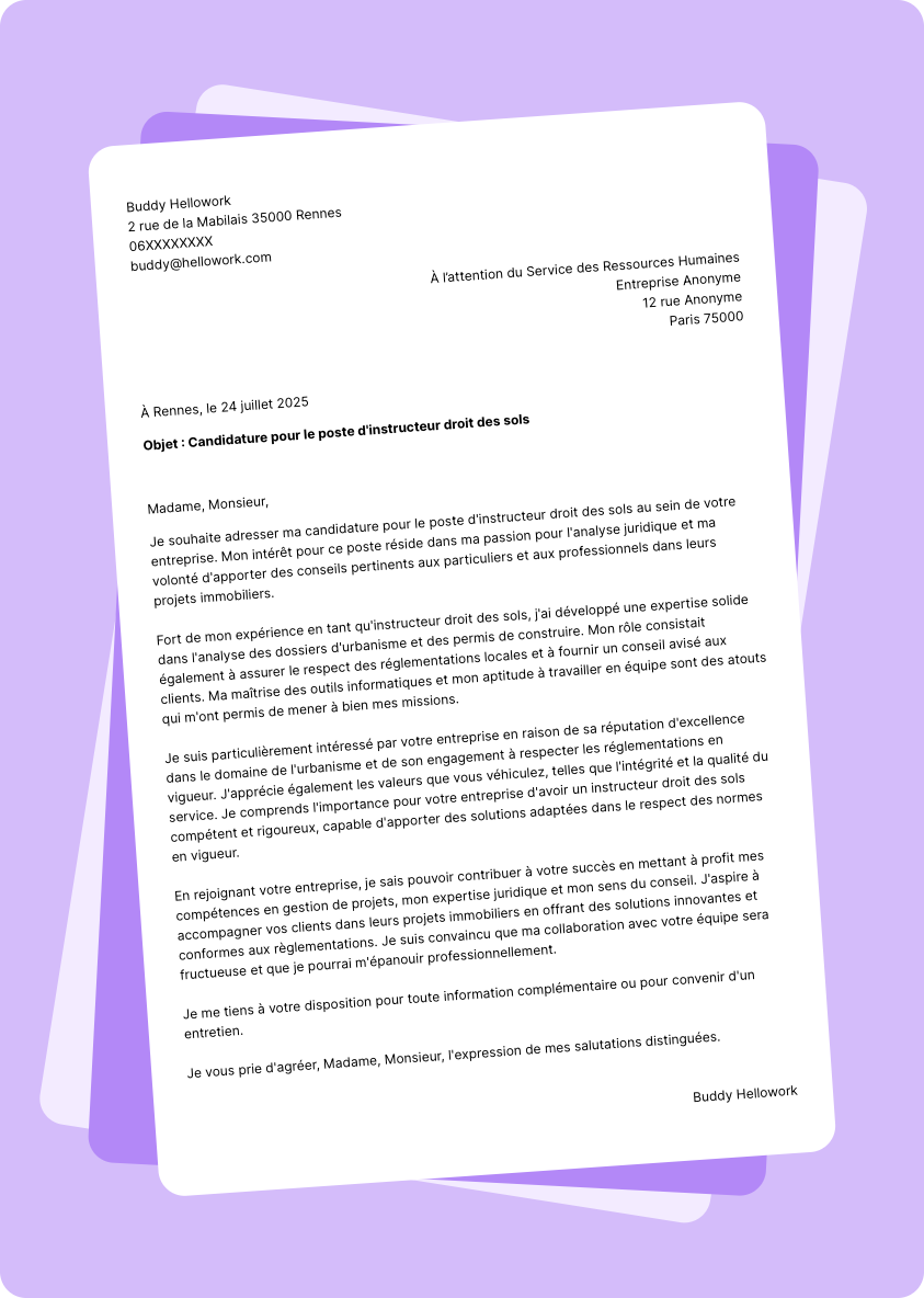 Exemple lettre de motivation Instructeur droit des sols