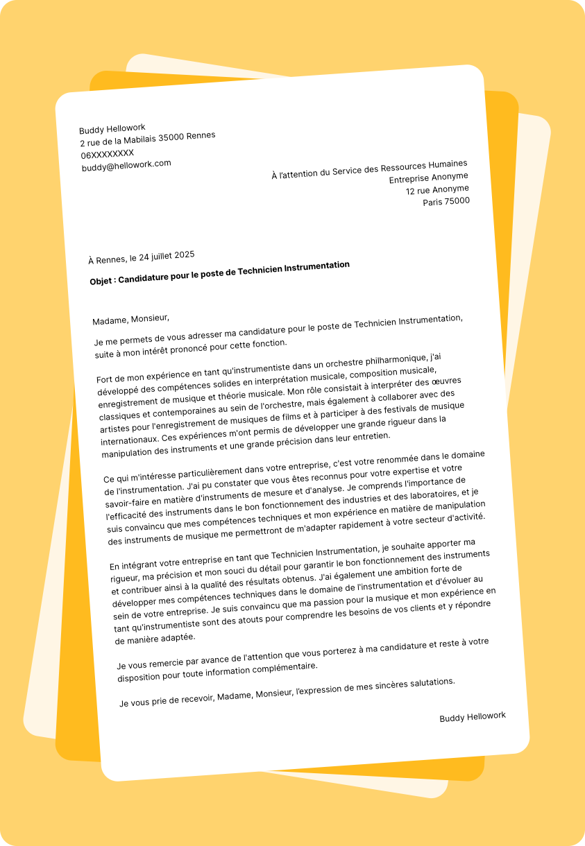 Modèle lettre de motivation Instrumentiste Exemple lettre de motivation Instrumentiste
