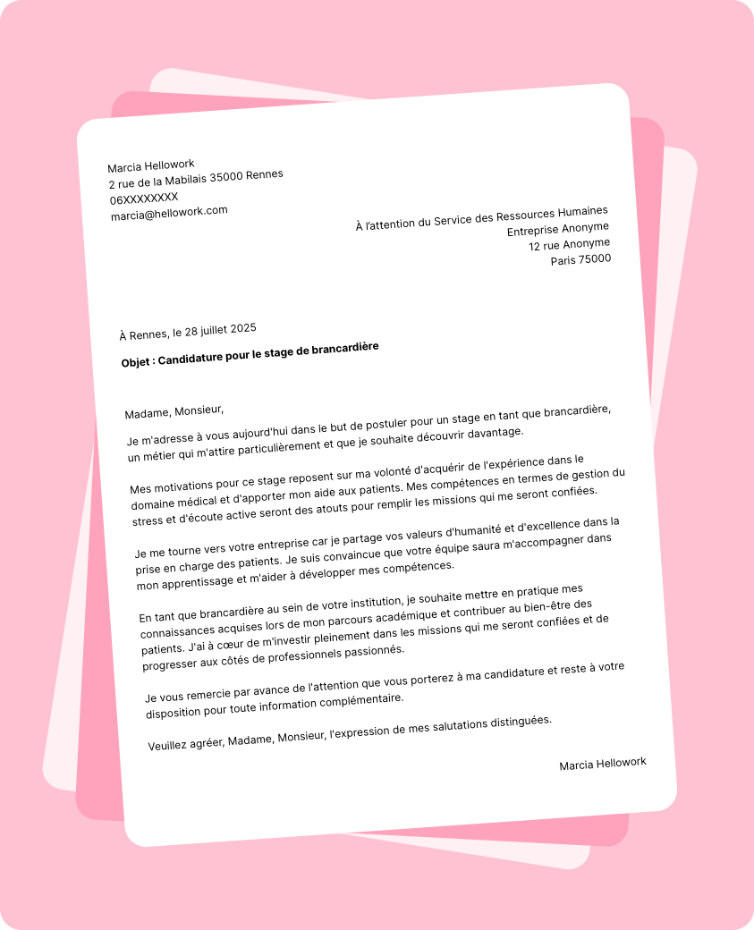 Modèle lettre de motivation pour un stage Brancardier Exemple lettre de motivation pour un stage Brancardier