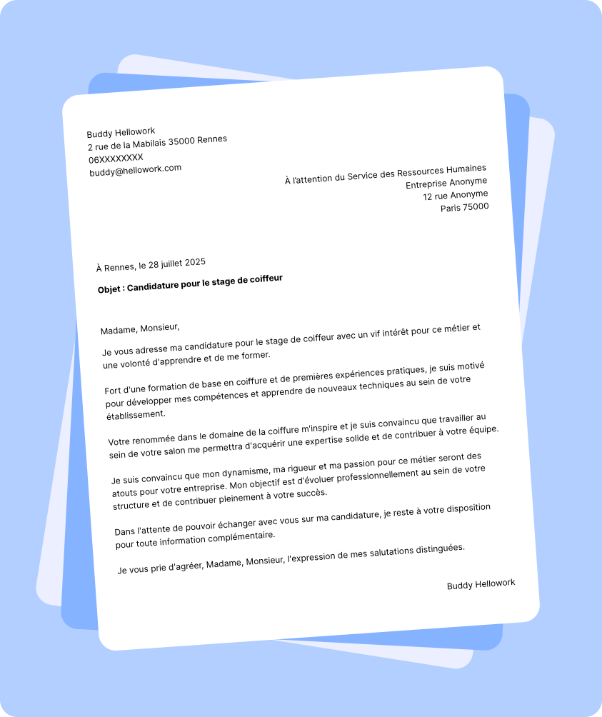 Modèle lettre de motivation pour un stage Coiffeuse Exemple lettre de motivation pour un stage Coiffeuse
