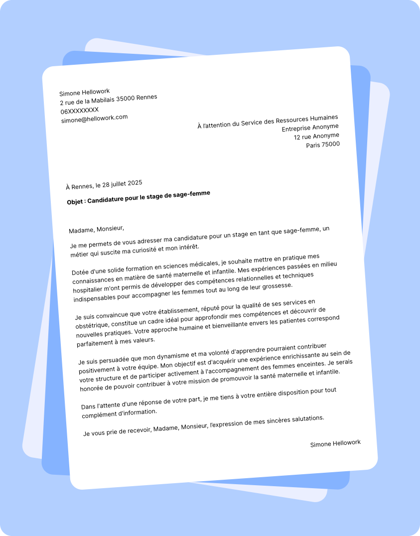 Modèle lettre de motivation pour un stage Sage-femme Exemple lettre de motivation pour un stage Sage-femme