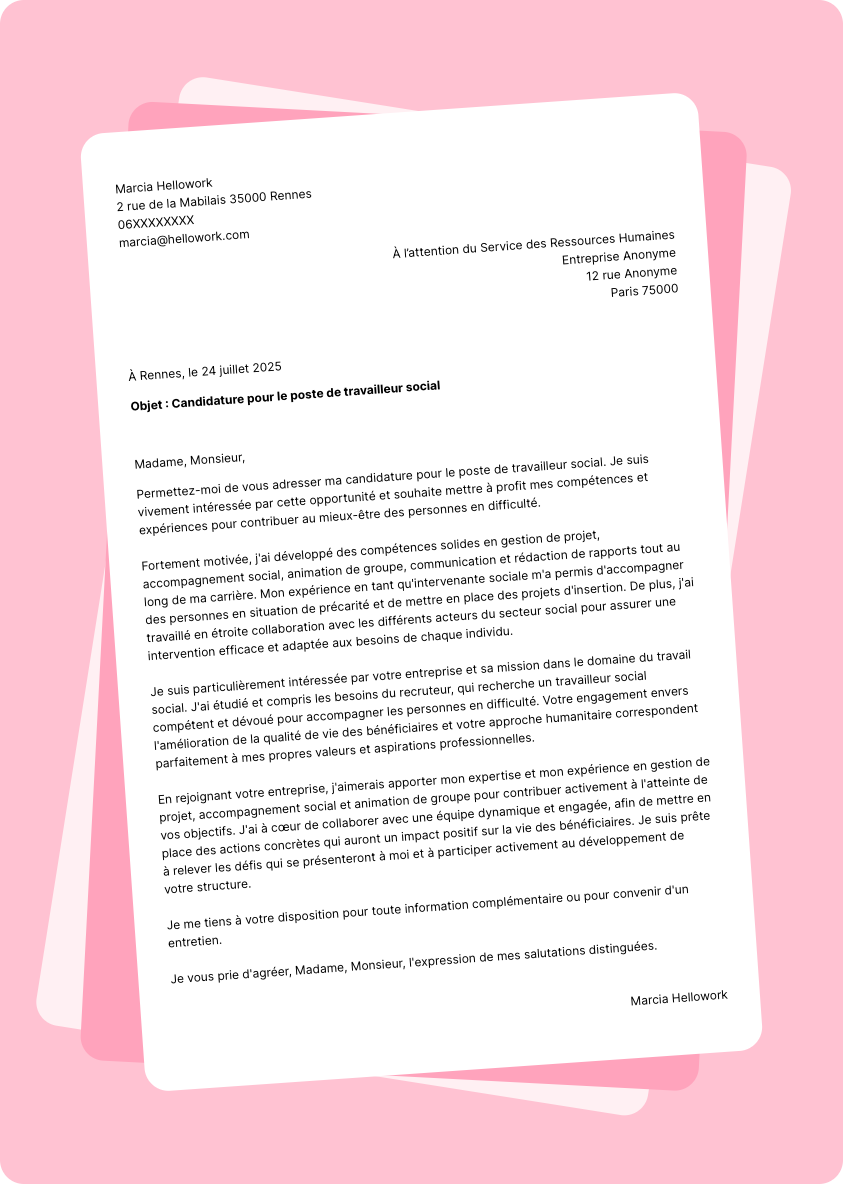Exemple lettre de motivation Intervenant d'action sociale