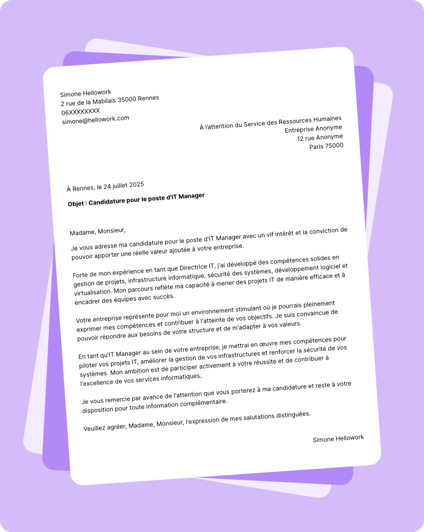 Modèle lettre de motivation IT manager Exemple lettre de motivation IT manager