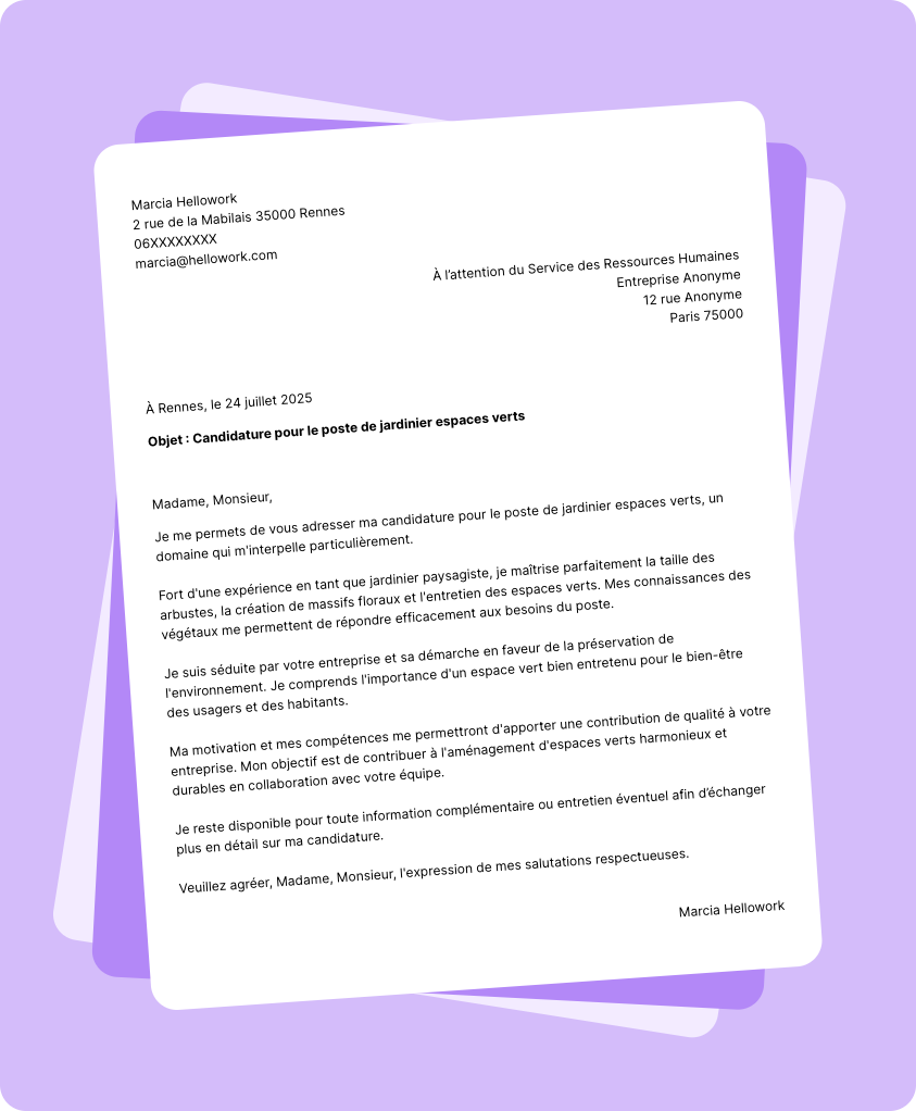 Modèle lettre de motivation Jardinier espaces verts Exemple lettre de motivation Jardinier espaces verts