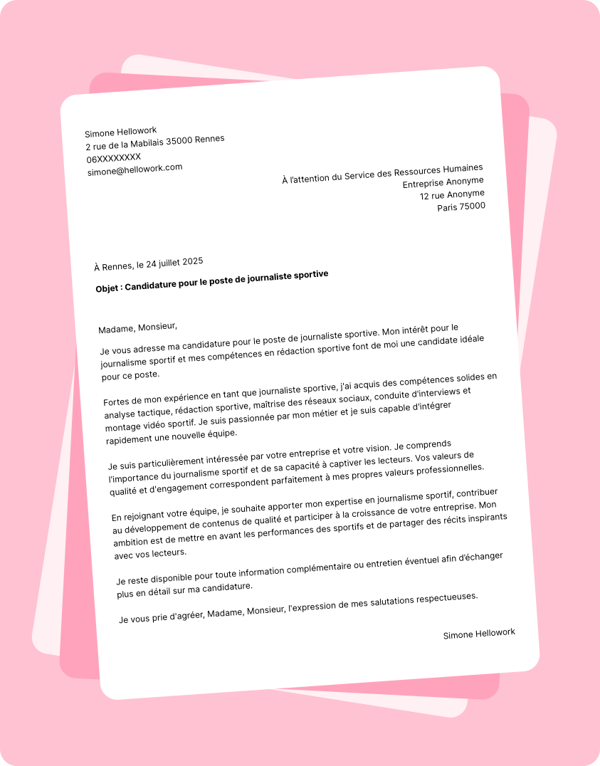 Exemple lettre de motivation Journaliste sportif
