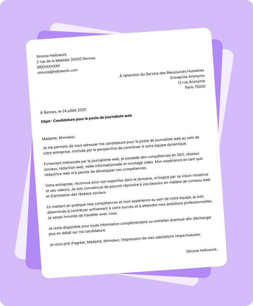 Exemple lettre de motivation Journaliste web