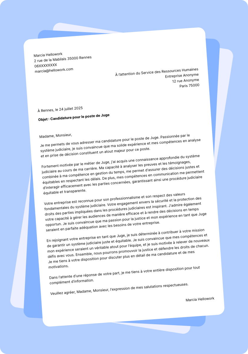 Exemple lettre de motivation Juge