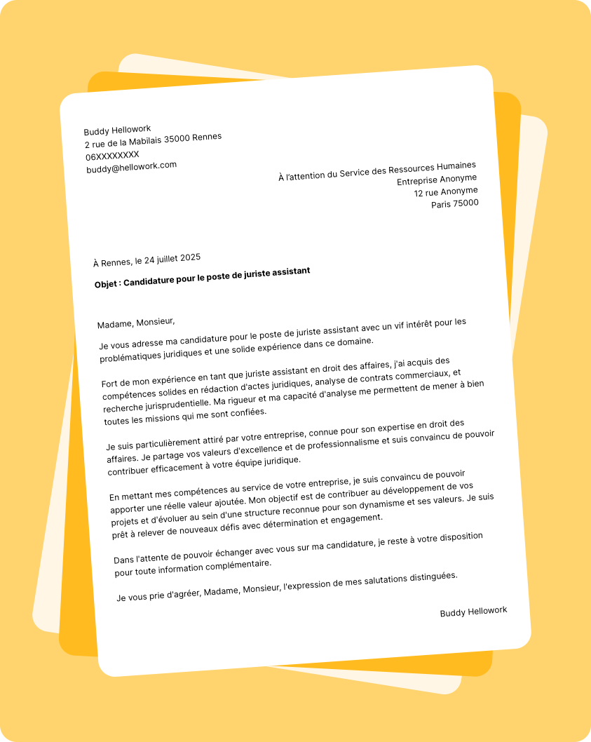 Exemple lettre de motivation Juriste assistant