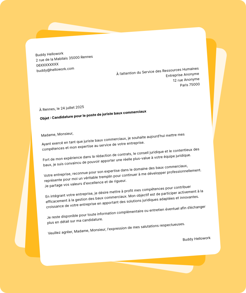Exemple lettre de motivation Juriste baux commerciaux