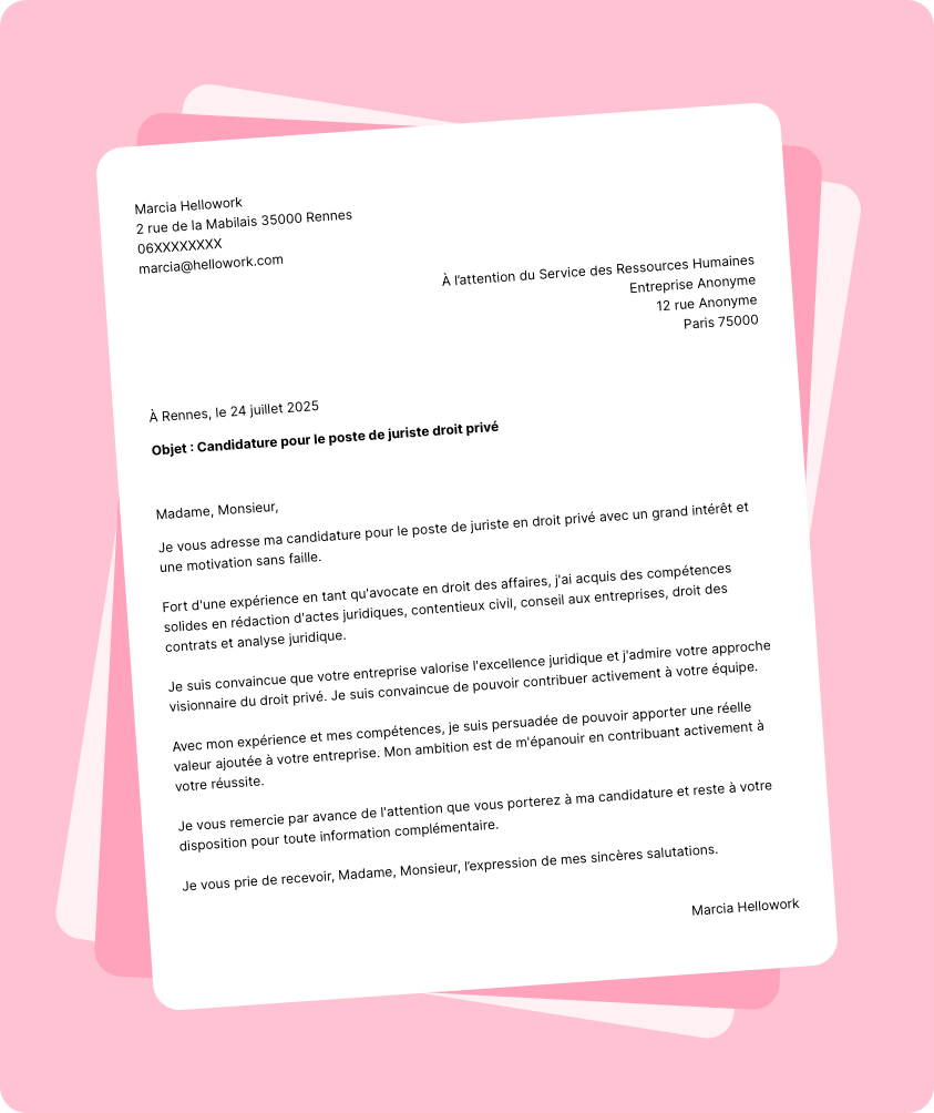 Exemple lettre de motivation Juriste droit privé
