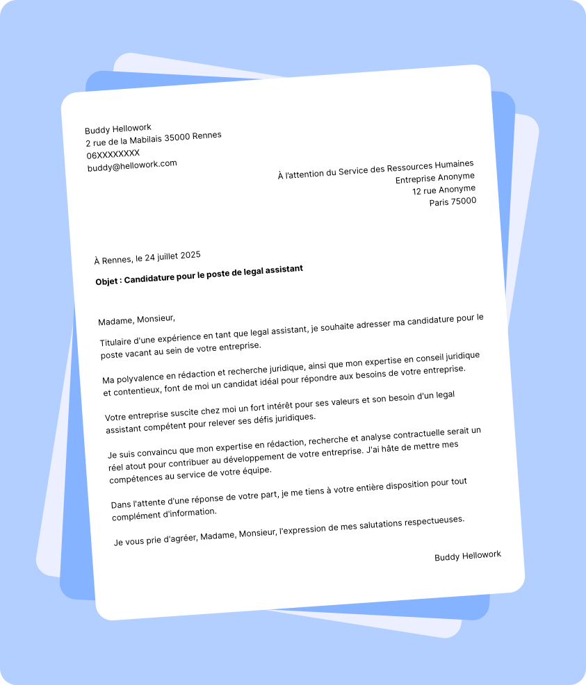 Exemple lettre de motivation Legal assistant
